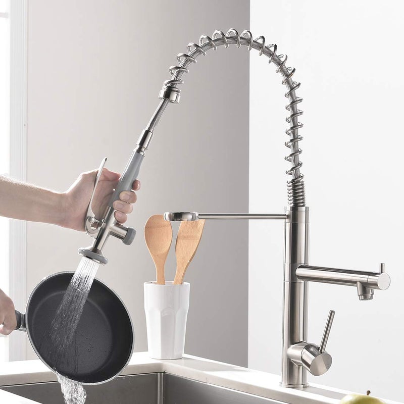 AIMADI Commercial Kitchen Faucet with Pull Down Sprayer,AIMADI Modern Single Handle High Arch Pre-Rinse Spring Kitchen Sink Faucet,Brushed Nickel - Image 4